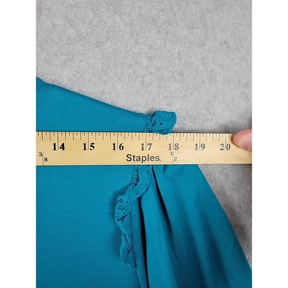 Torrid Turquoise SS Lace Trim Round Neck Banded Blouse Women's Plus 3X Stretch - Picture 10 of 12